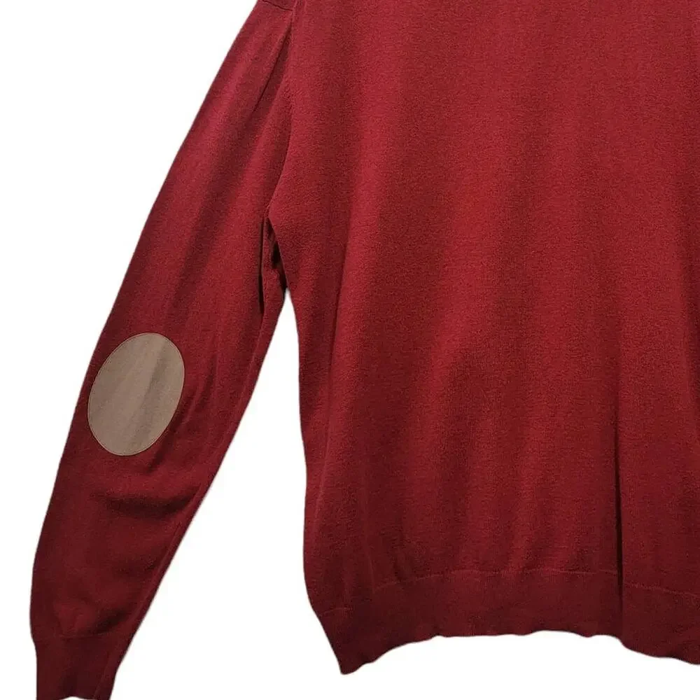 Cortefiel Mens Sweater Red Heather Cotton Cashmere Quarter Button Size XXL